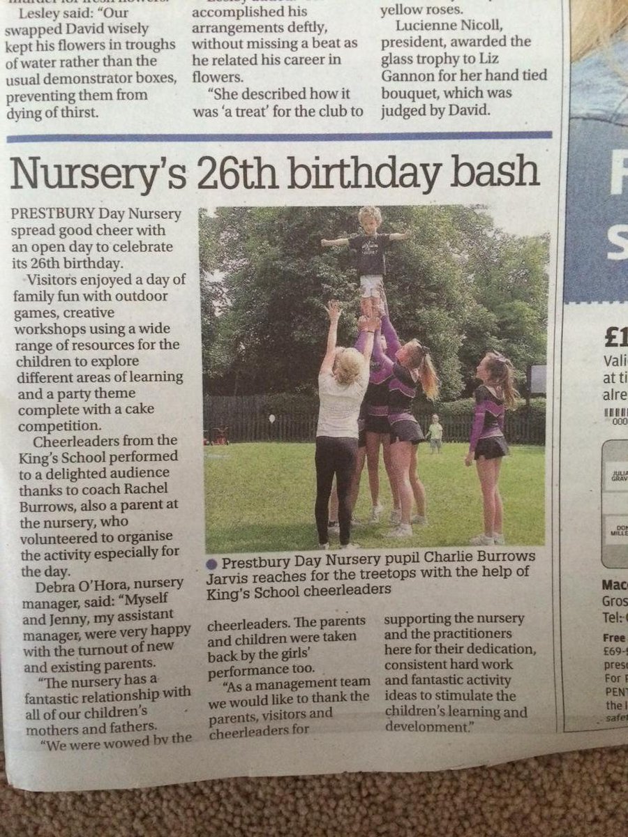 MaximumCheer's tweet photo. Prestbury day nursery display in paper @RowenaMoores @Flossblackwell @bethburrows_ @UKCheerleading #maximum http://t.co/3uSqxsT59P