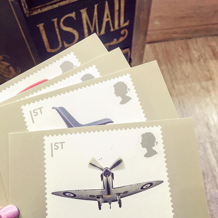 ArtStamped's tweet image. British stamps off into U.S. Mail! #ustouk @USPS @RoyalMailStamps #spitfire
