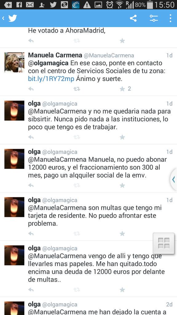 olgamagica's tweet photo. @ManuelaCarmena   me embarga y manda a los servicios sociales para que me den ayuda. La bondad de su CM http://t.co/9MXkunoNf3