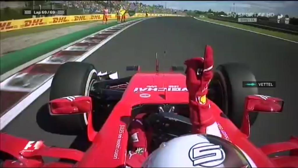 gioquini's tweet photo. Dancing with the winner! #SkyMotori #SkyF1 #Ferrari #CiaoJules #Vettel @ScuderiaFerrari ☝🏼️ http://t.co/oNyKJNzlO8