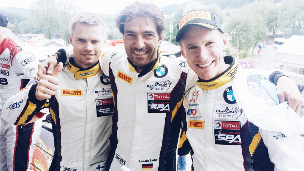 marcvdsracing's tweet photo. These are your 2015 24 Hours of Spa winners! #Spa24h @markuspalttala  @lucasluhr @nickcatsburg http://t.co/gTakyWm8YJ