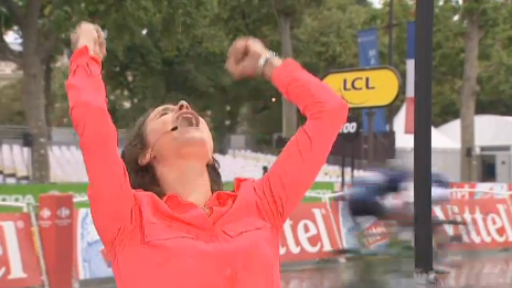 itvcycling's tweet photo. VIDEO Marianne Vos' reaction to Anna van der Breggen's #LaCourse victory was wonderful! http://t.co/HXvc0egPzZ http://t.co/Hv1GEu5j0V