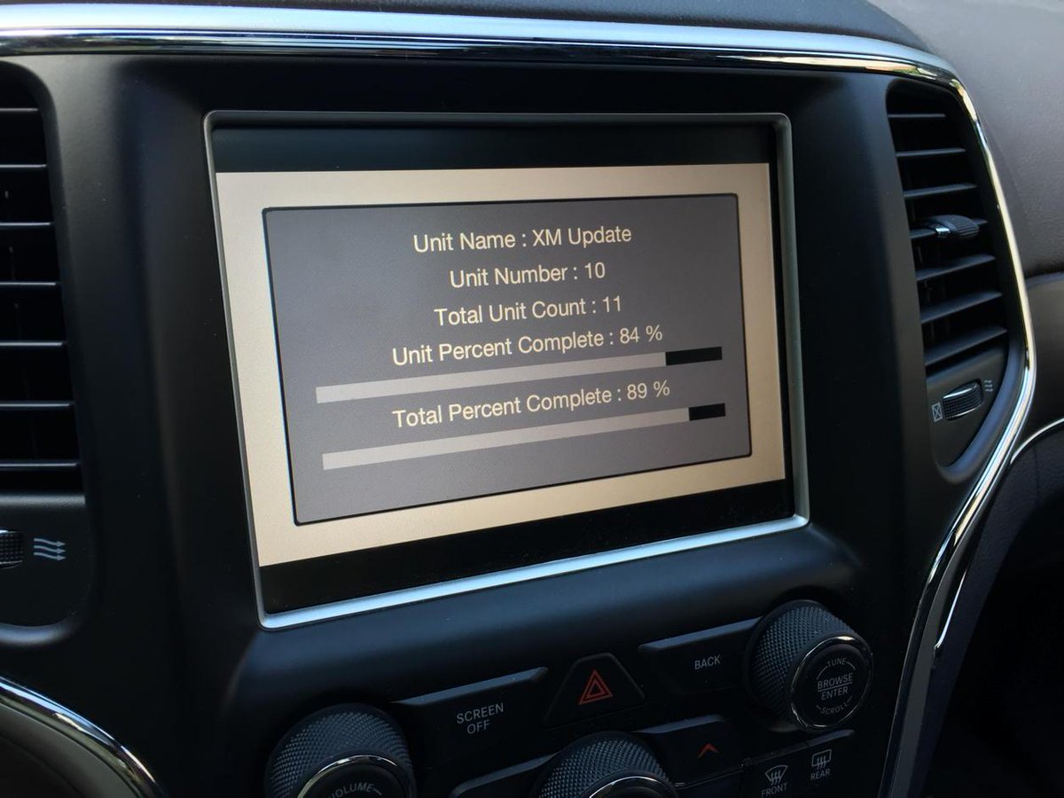 bobzemke's tweet image. Patching the Jeep's security vulnerability. Hope it doesn't brick. #patchsunday