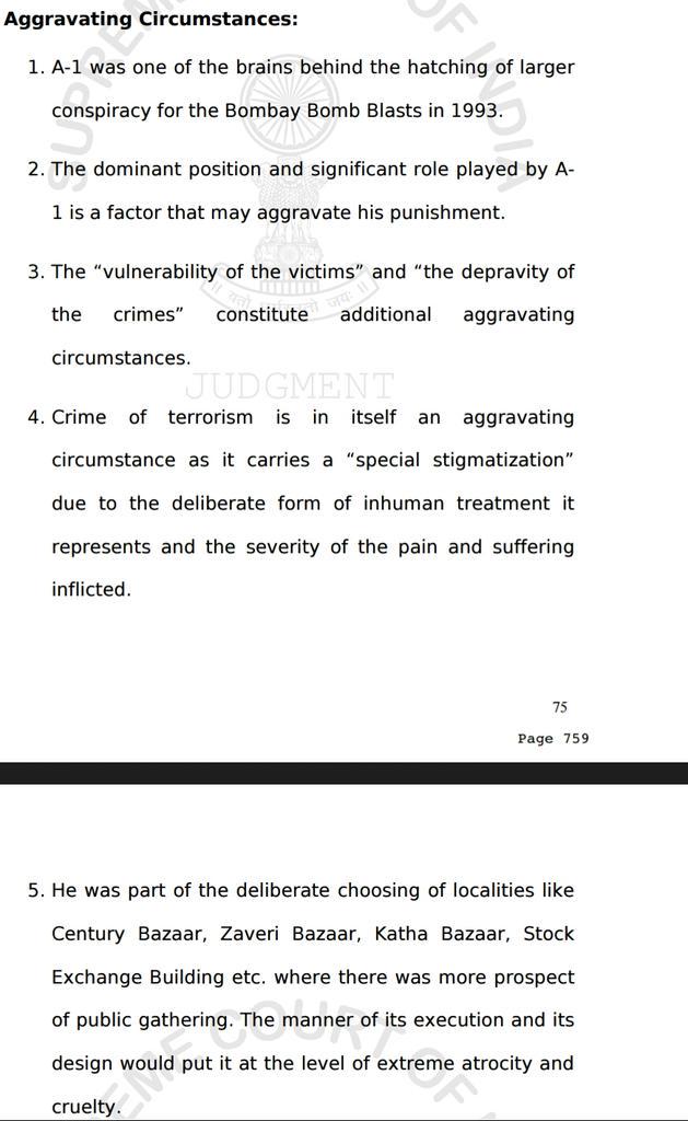 BhateKetan's tweet photo. Aggravating circumstances against #YakubMemon as noted by SC while justifying death sentence. http://t.co/jPF6l75Tqw