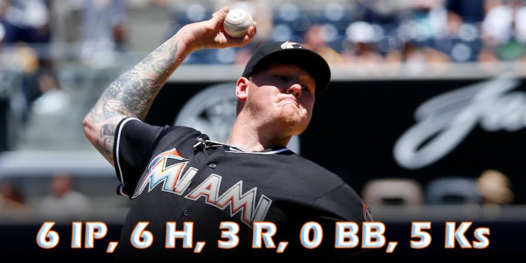 Marlins's tweet image. A quality start for Mat Latos today in San Diego. #LetsGoFish