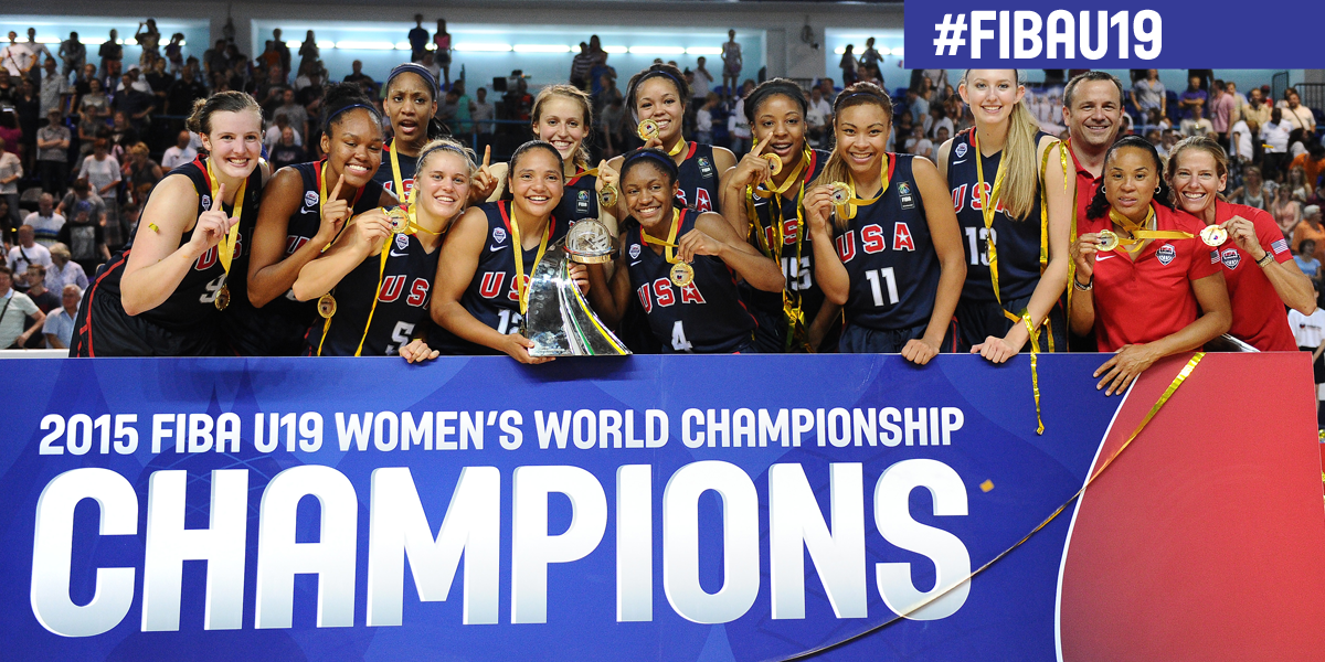 FIBA's tweet photo. The 2015 #FIBAU19 Women's World Championship Champions: @USAbasketball! http://t.co/zvsaCIVXOv