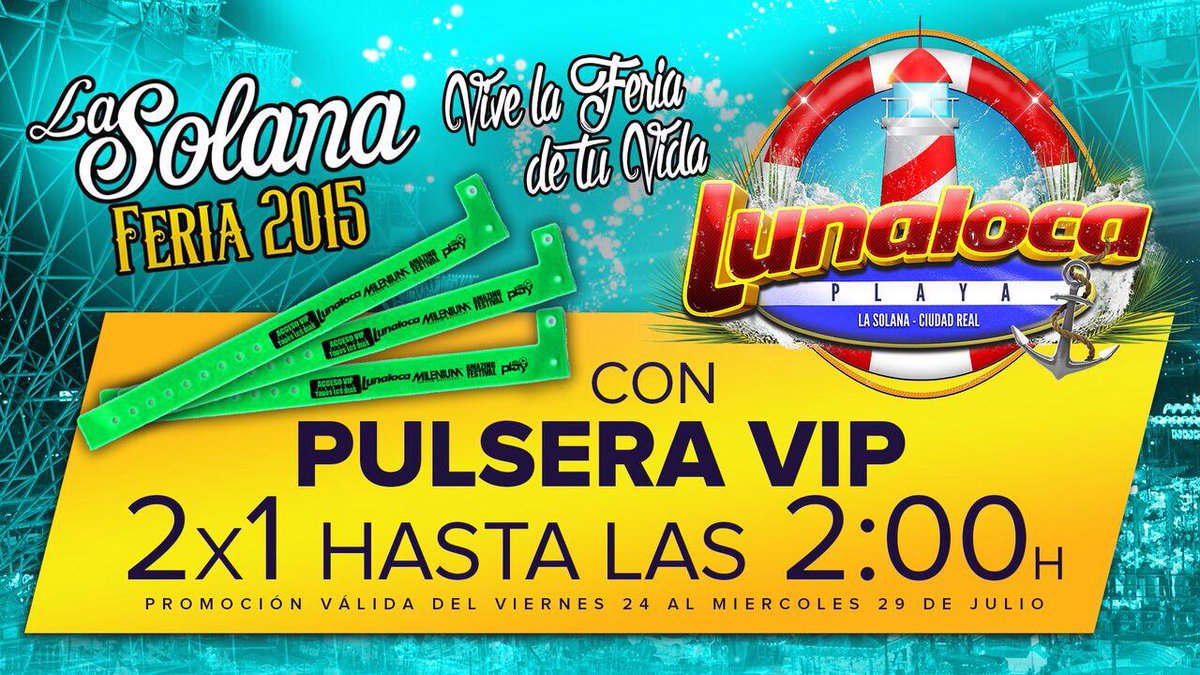 Recuerda... ESTA NOCHE EN LUNALOCA PLAYA 2x1 hasta 2:00h CON TU PULSERA VIP !! NO TE QUEDES SIN EL !! GOOOO...!!!