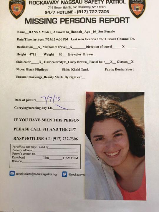 JewishStandard's tweet image. MISSING: 16-year-old Hanna Mari from the Belle Harbor/Rockaway Beach neighborhood of NYC has gone missing. Voluntee…