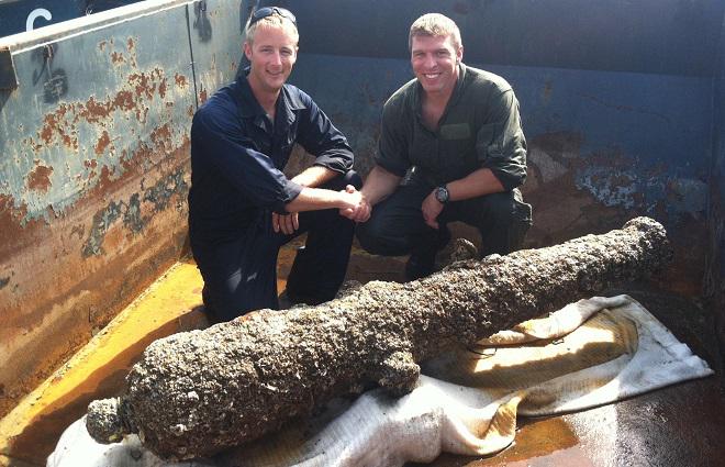 SarahWardAU's tweet photo. Cannon recovered from the US Civil War ship #CSSGeorgia by archaeologists with @USNavy http://t.co/DBQmO46ZFU http://t.co/oFoJkVyvmQ