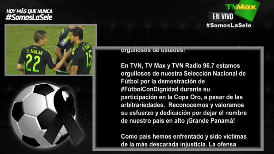 tvnpanama's tweet photo. Como medida de protesta, la final de #CopaOroMax en @tvmaxpanama se verá así y sin narración. #SomosLaSele http://t.co/4iG9P72XAV