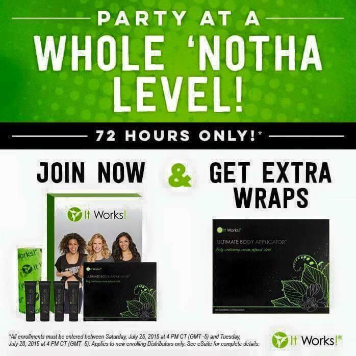 Sarahsanch's tweet photo. Wanna become a distributor for It Works! Right now til Tuesday afternoon you get 8 wraps instead of 4! Only $99! http://t.co/jCbKQT8q6P