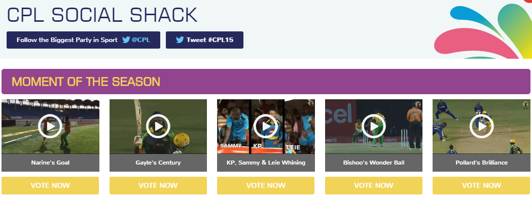 BouncerCPL's tweet photo. RT @CPL: Have you voted for your fav #CPL15 moment? Head to the Social Shack &amp; get involved: http://t.co/5oSJ0UiN1p http://t.co/0ku0IwZV4x