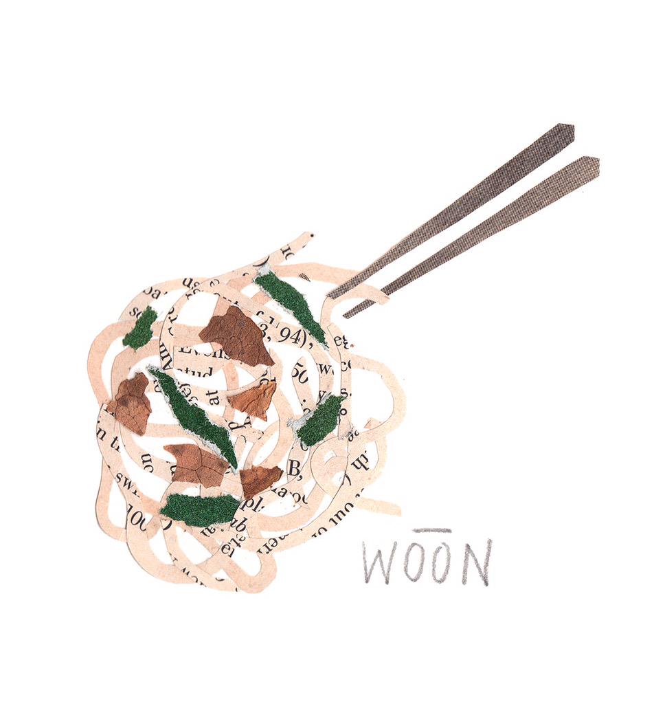 Noodle doodle by Niky Roehreke | Collage w/ dried leaf as flank steak #woonkitchen #woodles