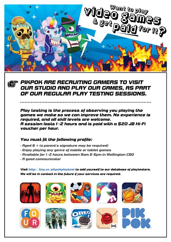 PikPokGames's tweet image. Do you live in #Wellington &amp;amp; play video games? Test ours, &amp;amp; get paid! Sign up here! Please RT tiny.cc/pikpokplaytest