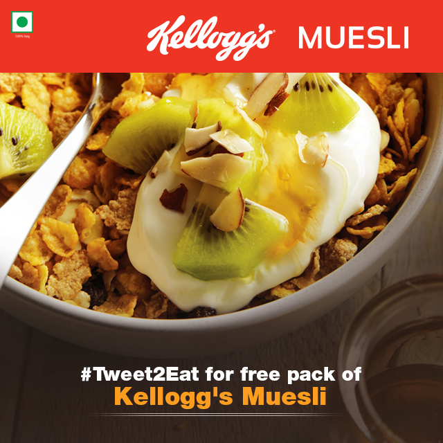 KelloggsMuesli's tweet photo. Begin your Tuesday with a sumptuous bowl of #KelloggsMuesli. Get your free pack right now. Just #Tweet2Eat! http://t.co/dAxyOwnNA8