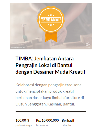 gandeng_tangan's tweet photo. Project @TimbaID sudah #Terdanai! Yeaaay! Selamat! Terima kasih utk semua pihak yg sudah membantu ;) #GandengTangan http://t.co/8Dpong8r7U