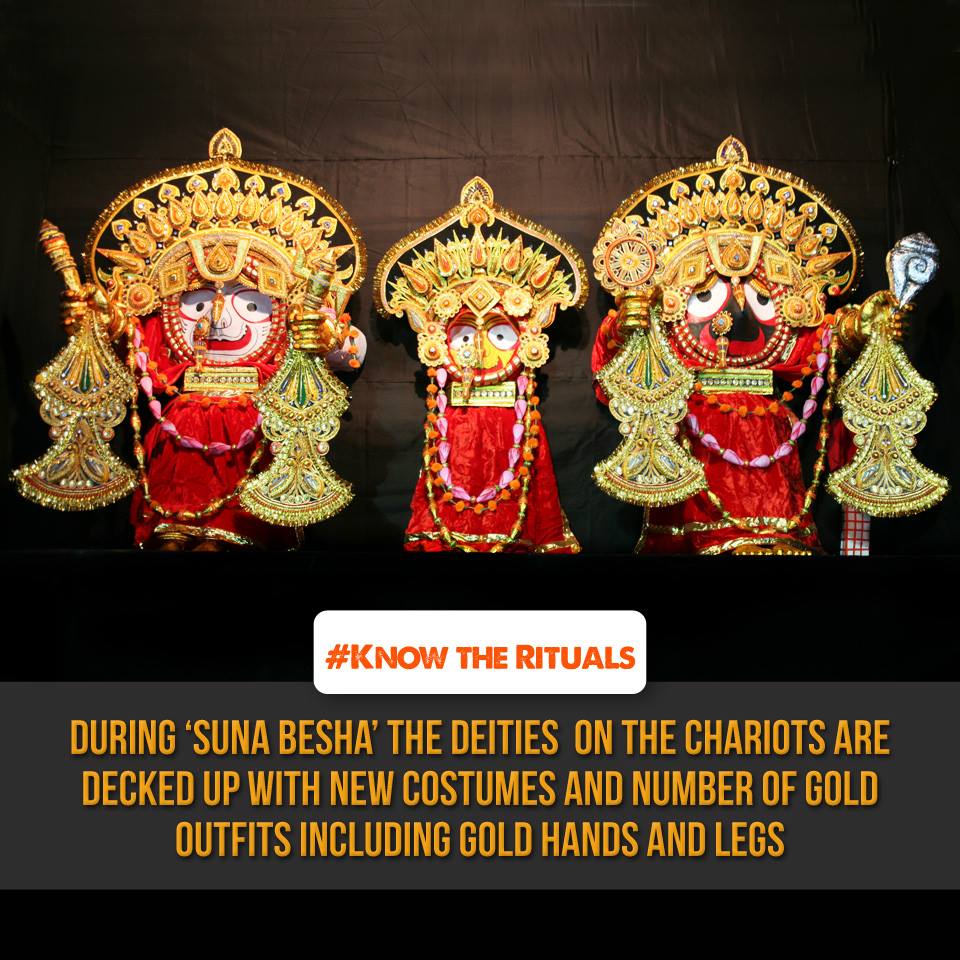 NabakalebaraOff's tweet photo. #KnowTheRituals 'Suna Bhesa' Today the deities will be dressed fully with golden attires More:https://t.co/Xm6NlfBa9u http://t.co/4qnz6wnz4D