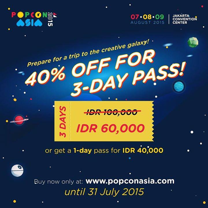 Temui kreator idolamu di Popcon Asia dengan discount 40% untuk tiket terusan 3 hari sebelum 31 Juli #PopconAsia