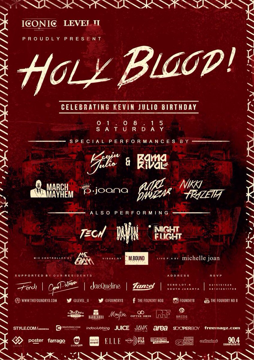 foundry8's tweet photo. THIS IS HOLYBLOOD! KEVIN JULIO BIRTHDAY PARTY! 
Saturday 1st August 2015 at @foundry8 http://t.co/hdUWw5CVS1