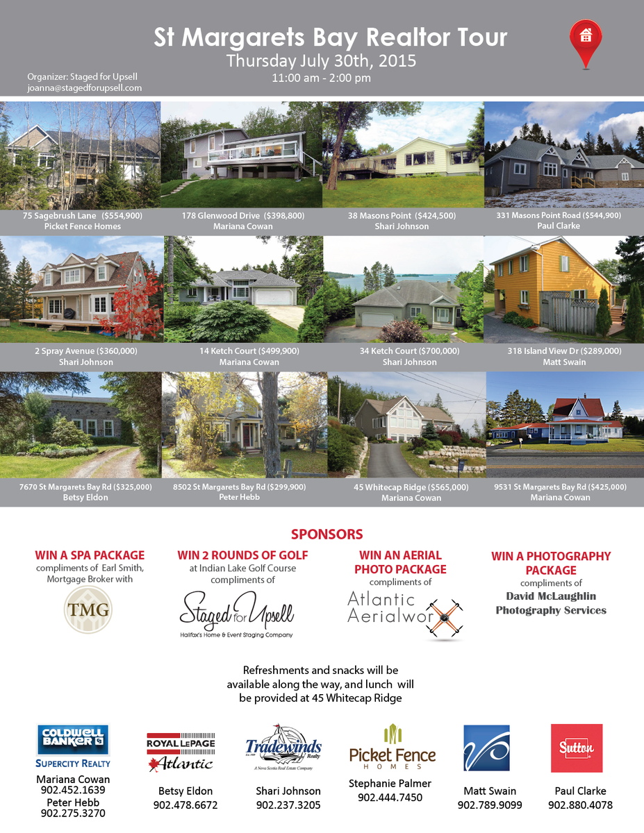 StagedforUpsell's tweet photo. #RealtorTour this Thurs! St Margarets Bay, 12 great homes to view &amp; great prizes Event info: http://t.co/5JytO24EFm http://t.co/PkbOqFbwXF