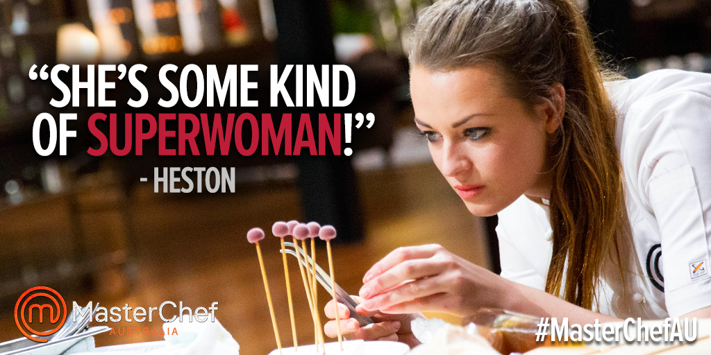masterchefau's tweet photo. Is it a bird, is it a plane? @billie_mckay15 #MasterChefAU #GrandFinal http://t.co/U0gDn3gdF3