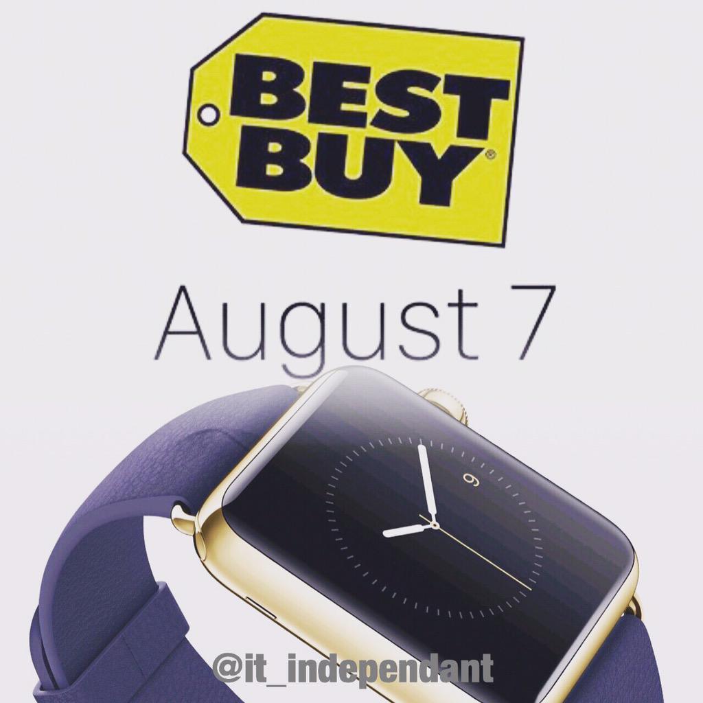 it_independant's tweet photo. On August 7th #AppleWatch is coming to Bestbuy! They'll be Available to you in 100 to eventually 300 stores! #enjoy http://t.co/MBr7p37syT