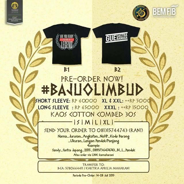Olimbud_UI's tweet photo. Ayo, segera diorder! Gunakan baju olimbud dan ramaikan acara seni dan olahraga terbesar di FIB UI! #bajuolimbud http://t.co/hpCpsbtfIg