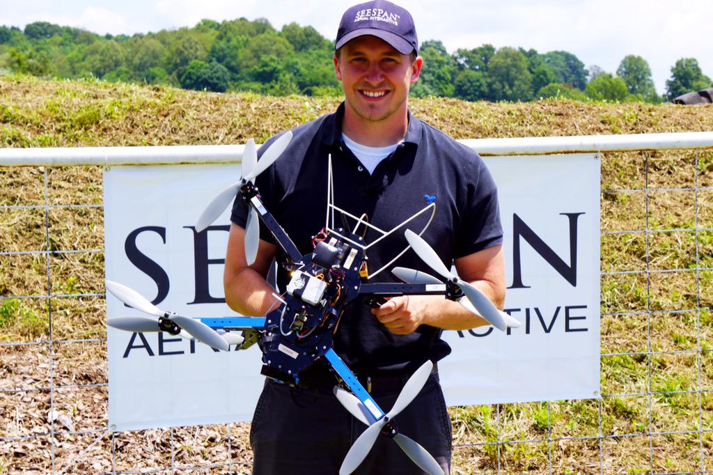 SEESPAN's pilot, Jordan Bates. Holding the dronecatcher. 

#drones #tethereddrones