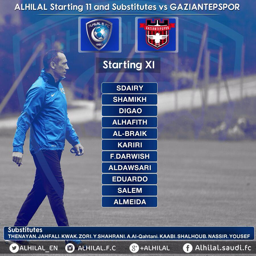 Alhilal_EN's tweet photo. #AlHilalvsGaziantepspor 
1st Friendly game in Austria ,
Kick-off 7:30pm
#ALHILAL's starting line-up and substitutes . http://t.co/rkiZD4PpYJ