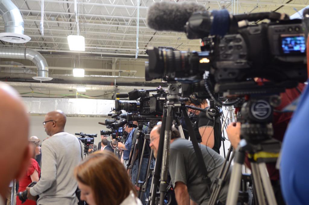 jackhaley42's tweet image. Media crammed together waiting for Vice President #roc #vpvisit