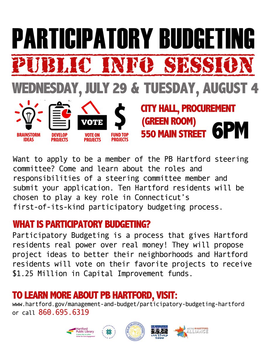 leadershiphtfd's tweet photo. MARK YOUR CALENDARS FOR WEDNESDAY JULY 29 AND TUESDAY AUGUST 4 for the Participatory Budgeting Info Session at 6:00pm http://t.co/kwGlAirShd
