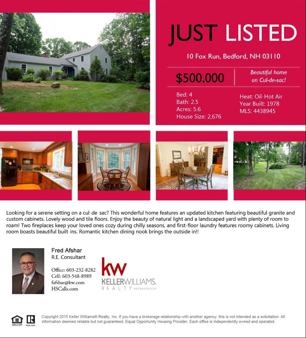 hscalls's tweet image. Just listed! 4 bed, 3 bath updated home on a serene setting in Bedford, NH. Open house on August 1st from 10am-12pm.