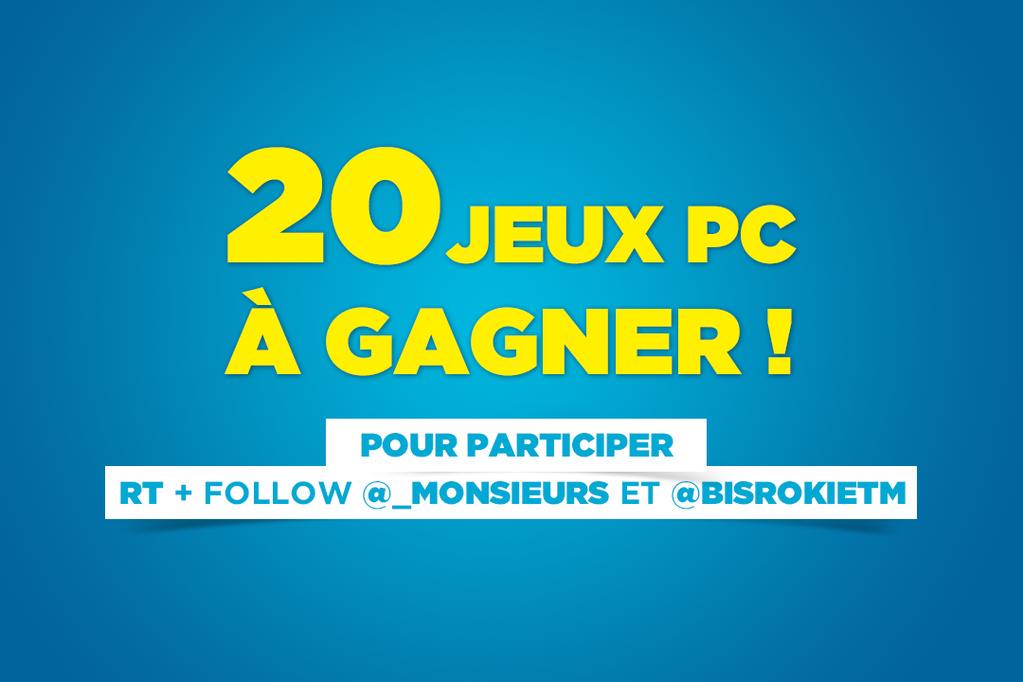 BisrokieTM's tweet image. Concours: 20 JEUX PC À GAGNER !
Pour participer RT ce TWEET + Follow @_MonsieurS &amp;amp; @BisrokieTM.
Fin du concours 28/07