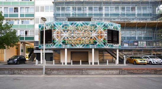 recreativeuk's tweet photo. Check out Mark Titchner's new artwork on Sceaux Gardens Estate @SLG_artupdates @lb_southwark #SLGlocal #SignsProject http://t.co/s1hFJWHDI6