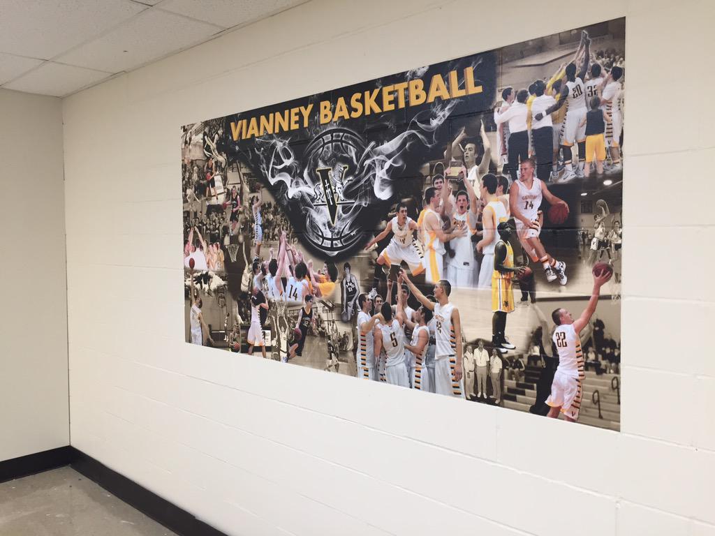 Vianneyhoops's tweet photo. Thanks #AdGraphix for mural. Can u find ur fav @vianneygriffins hoops player past or present? Tweet back ur findings http://t.co/wfb0rGKhtU