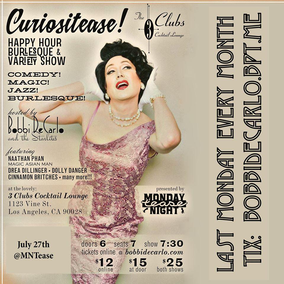 Join us on tonight for one final #HappyHour with <a href="/bobbidecarlo/">bobbidecarlo</a>! #music #burlesque #magic bobbidecarlo.bpt.me