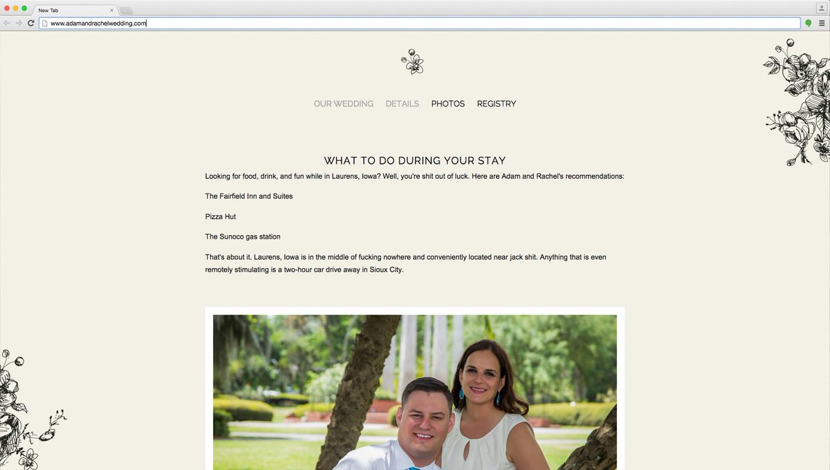 TheOnion's tweet photo. Honest Wedding Website Admits There Jack Shit For Guests To Do While In Town http://t.co/Lrc7bjssO4 http://t.co/eI1eEyh0UT