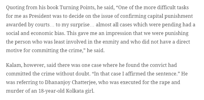 Before Adarsh Liberals spin more, this is what Kalam had said on capital punishments. No blanket ban on all