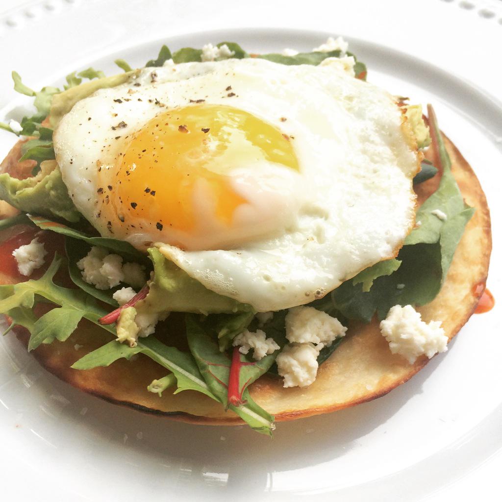 A #friedegg tostada is a great #MeatlessMonday meal. #Breakfast or #BreakfastForDinner