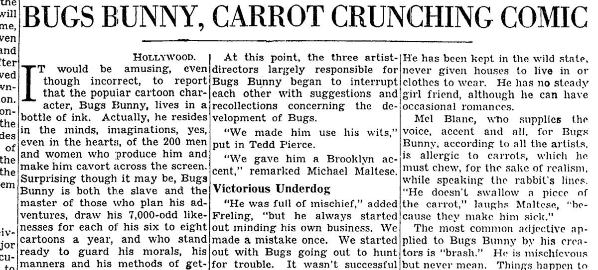 NYTArchives's tweet photo. Happy Birthday to Bugs Bunny who debuted 75 years ago today. http://t.co/7LWbnWBhP9 http://t.co/uIbsj8WDlL