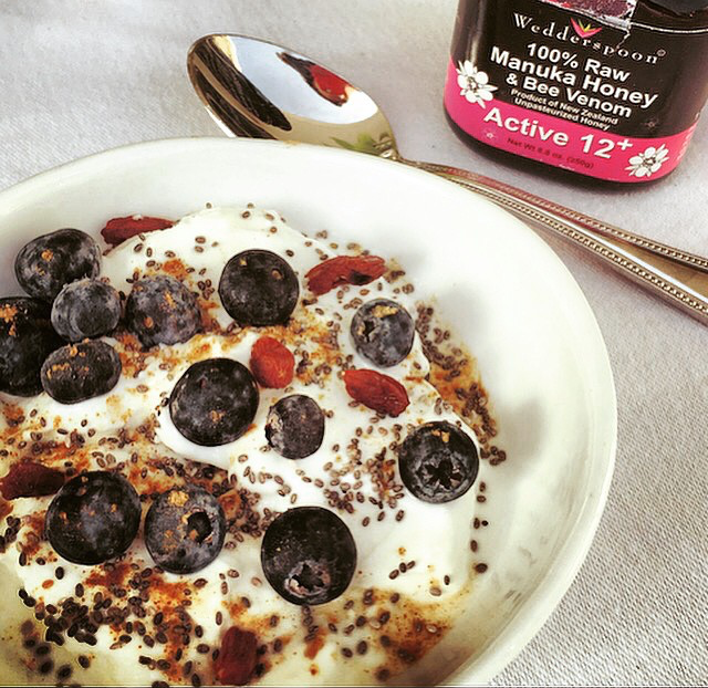 serious_cow's tweet photo. Have a healthy breakfast each morning - #seriouscow, camu powder, goji berries, chia, blueberries &amp; #manukahoney http://t.co/b8OALq2Rbc