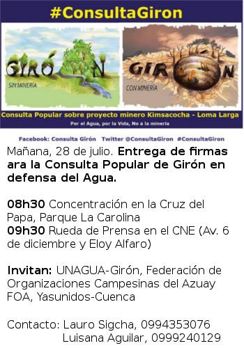 Cedhu's tweet photo. #ConsultaGiron para defender el agua de Kimsacocha de la minería
@conflictominero @fidh_es @IntagSolidarity http://t.co/vKIPSO3WHT