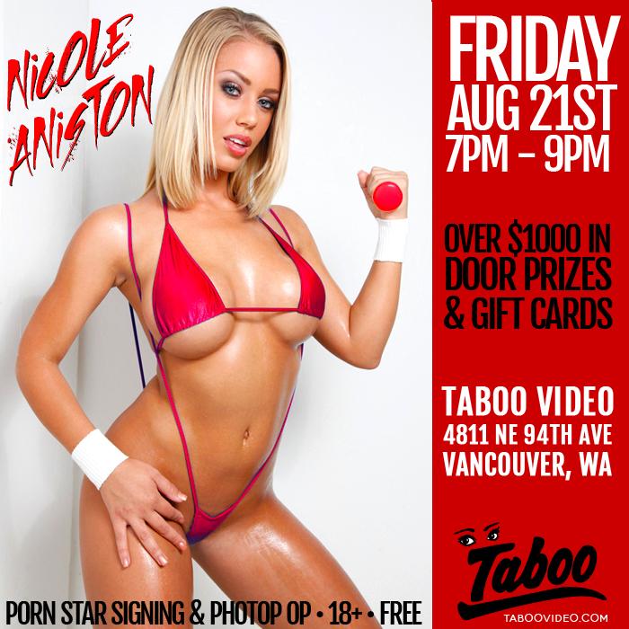 TabooVideo's tweet photo. .@XNicoleAnistonX at Taboo Video in Vancouver! Friday, August 21st 7PM-9PM, FREE! #pornstars #pdxevents #vancouverwa http://t.co/ArXQXPsvOa