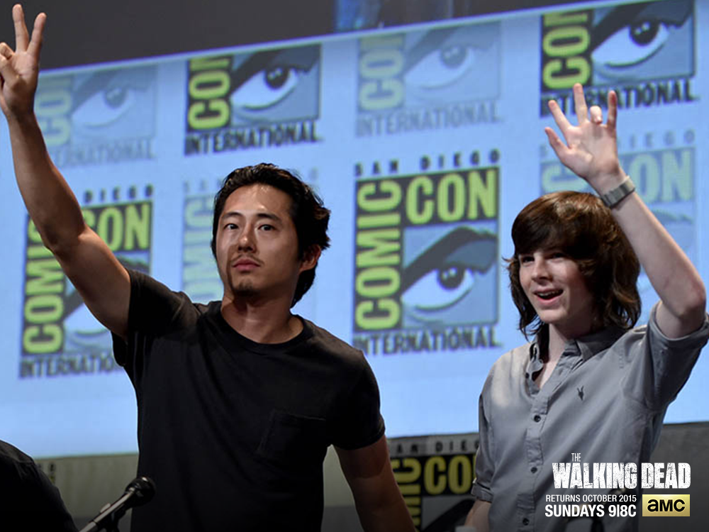 WalkingDead_AMC's tweet photo. Who’s ready to see @SteveYeun and @ChandlerRiggs kick ass this season? #TheWalkingDead http://t.co/g64IyvKWFO