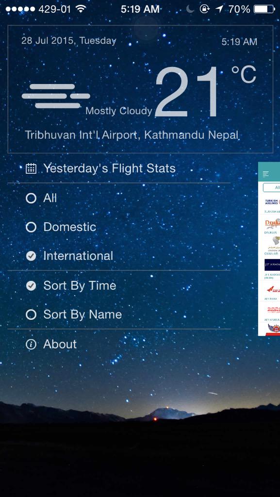flightstatsnp's tweet photo. 35 international flights landing in TIA today. Weather seems to be good. TK-726 will be 1st to land at 7:59am. http://t.co/QMRtsdDrws