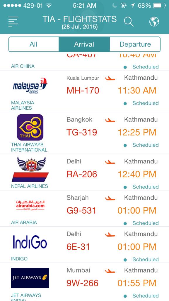flightstatsnp's tweet photo. 35 international flights landing in TIA today. Weather seems to be good. TK-726 will be 1st to land at 7:59am. http://t.co/QMRtsdDrws