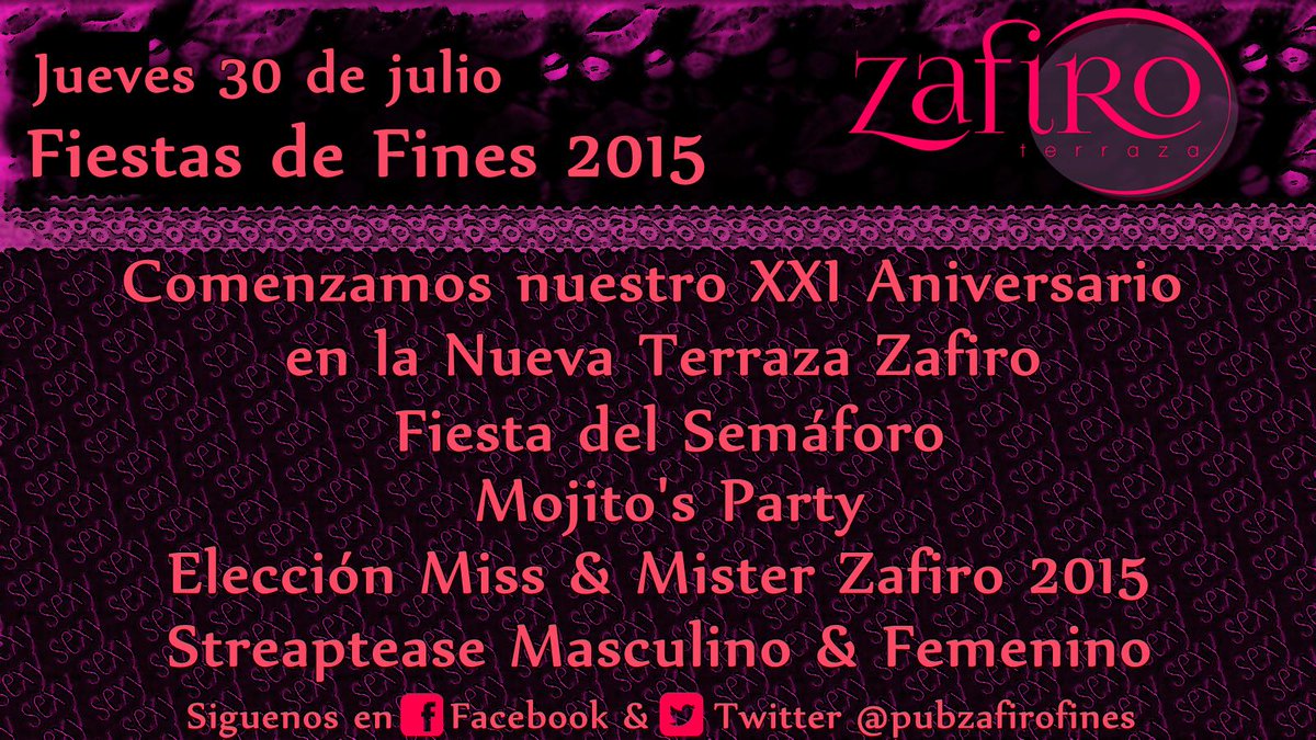 pubzafirofines's tweet photo. Jueves 30 de julio en Zafiro Terraza http://t.co/TNnxJtCuJH