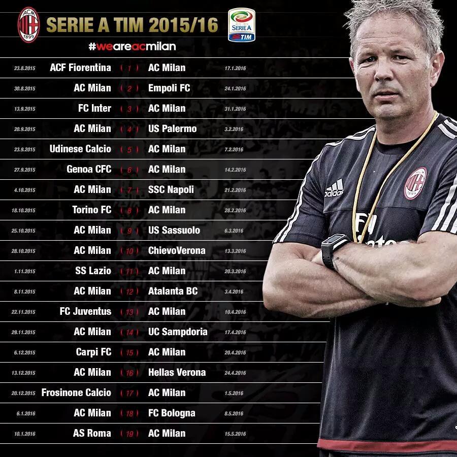 Jadwal lengkap Milan musim 2015/2016. Laga pertama Milan akan bertandang ke Fiorentina