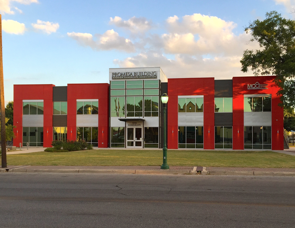 ROJO032's tweet photo. We are thrilled with the new Promesa Building Sign #AvenidaGuadalupe http://t.co/6TWkL0mTXe