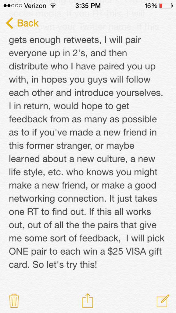 please take one second to RT this &amp; help me with this experiment. You might meet a new friend &amp; help my portfolio!